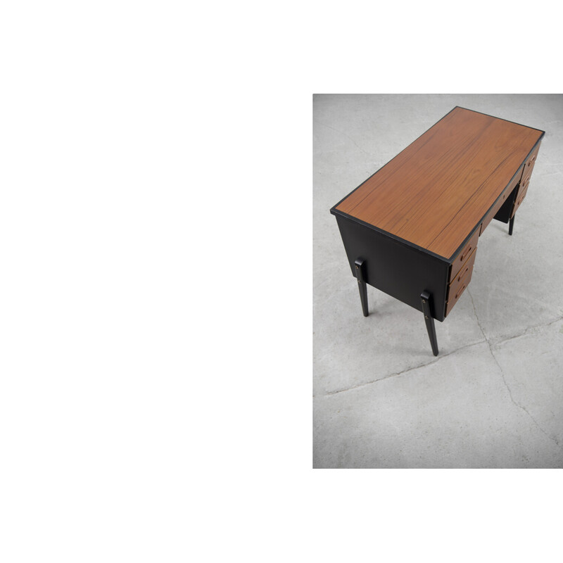 Vintage gold-brown teak desk, Sweden 1960