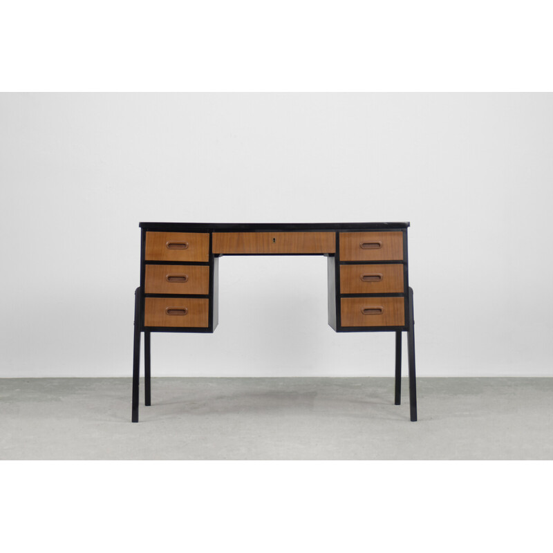 Vintage gold-brown teak desk, Sweden 1960