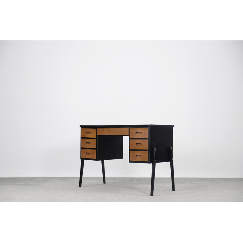 Bureau vintage en teck brun-or, Suède 1960