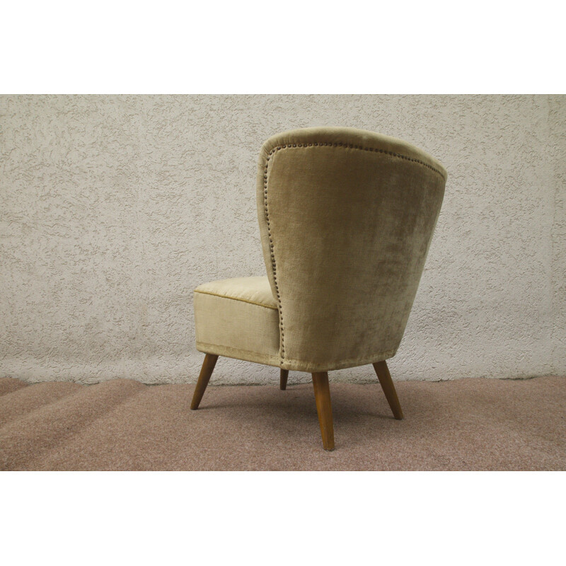 Fauteuil cocktail allemand en velours beige - 1950