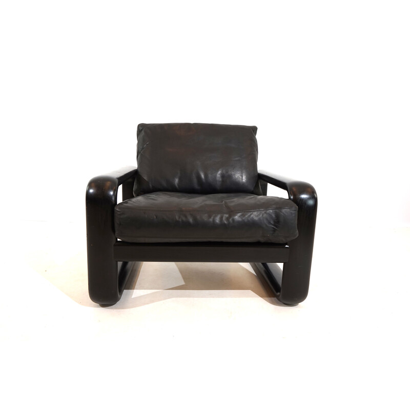 Fauteuil vintage Hombre en cuir noir et bois noir par Burkhard Vogtherr pour Rosenthal, 1970