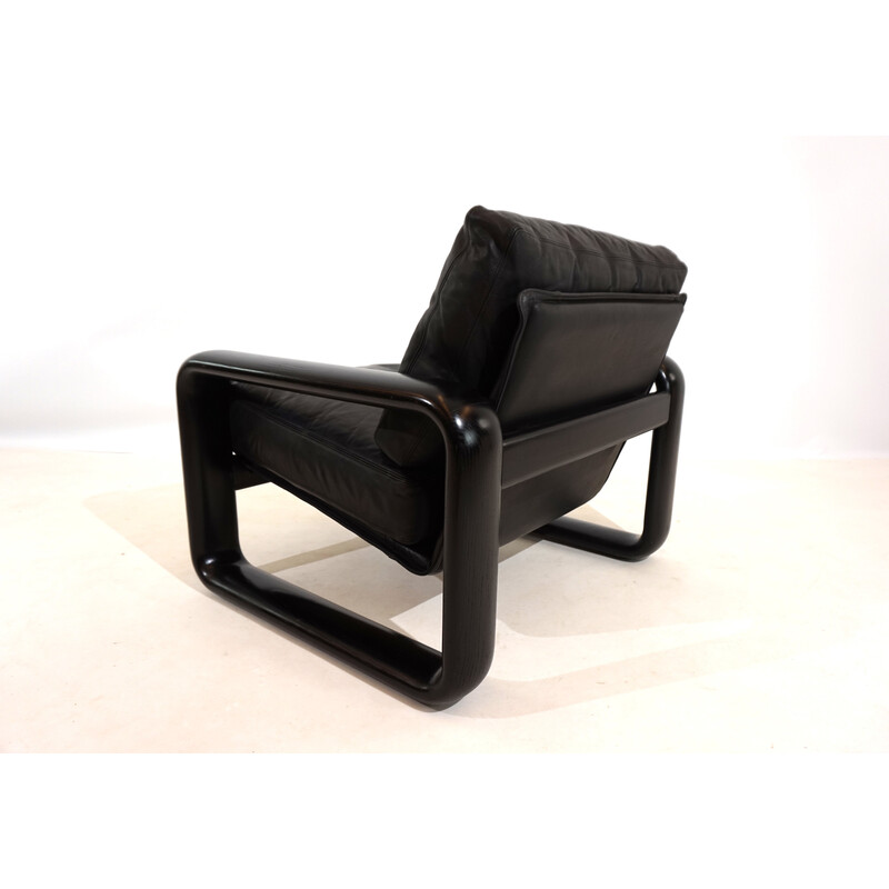 Vintage Hombre fauteuil in zwart leer en zwart hout van Burkhard Vogtherr voor Rosenthal, 1970