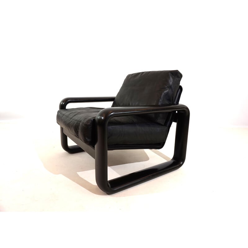 Vintage Hombre Sessel in schwarzem Leder und schwarzem Holz von Burkhard Vogtherr für Rosenthal, 1970