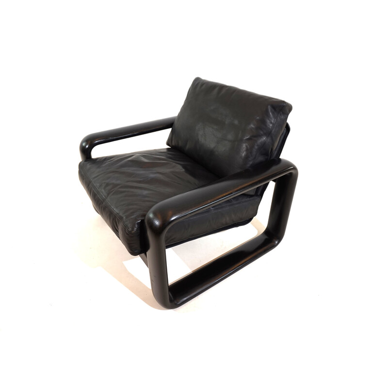 Vintage Hombre armchair in black leather and black wood by Burkhard Vogtherr for Rosenthal, 1970