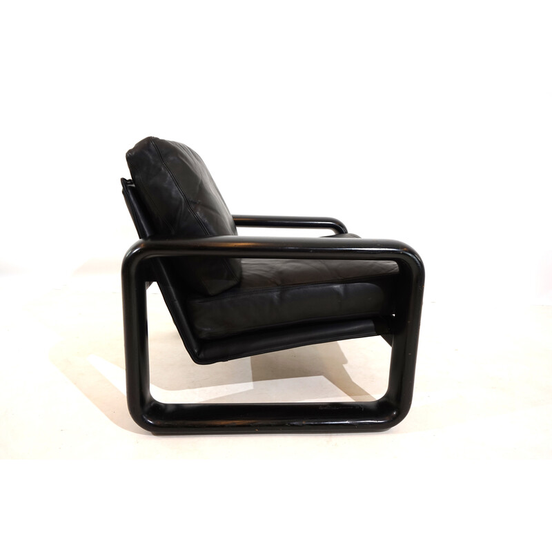 Vintage Hombre armchair in black leather and black wood by Burkhard Vogtherr for Rosenthal, 1970