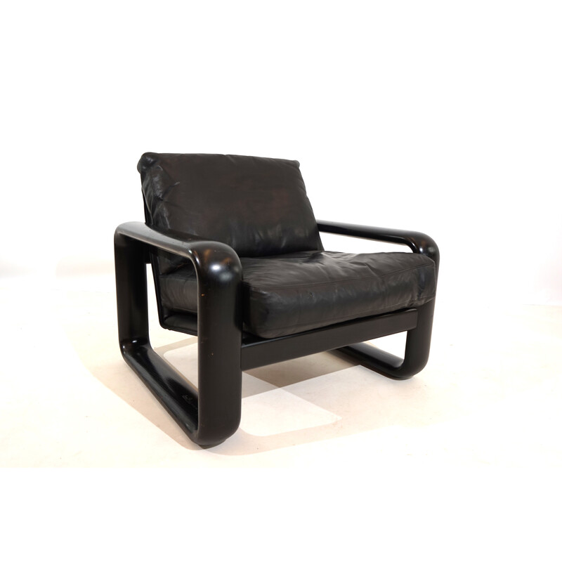 Fauteuil vintage Hombre en cuir noir et bois noir par Burkhard Vogtherr pour Rosenthal, 1970