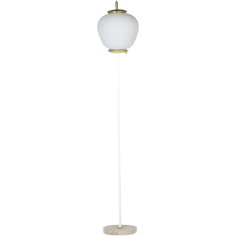 Vintage floor lamp in opaline and golden brass, Italy 1950