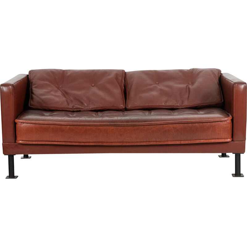 Vintage 3-seater "Orwell" rectangular leather sofa by Christian Duc, France 1983