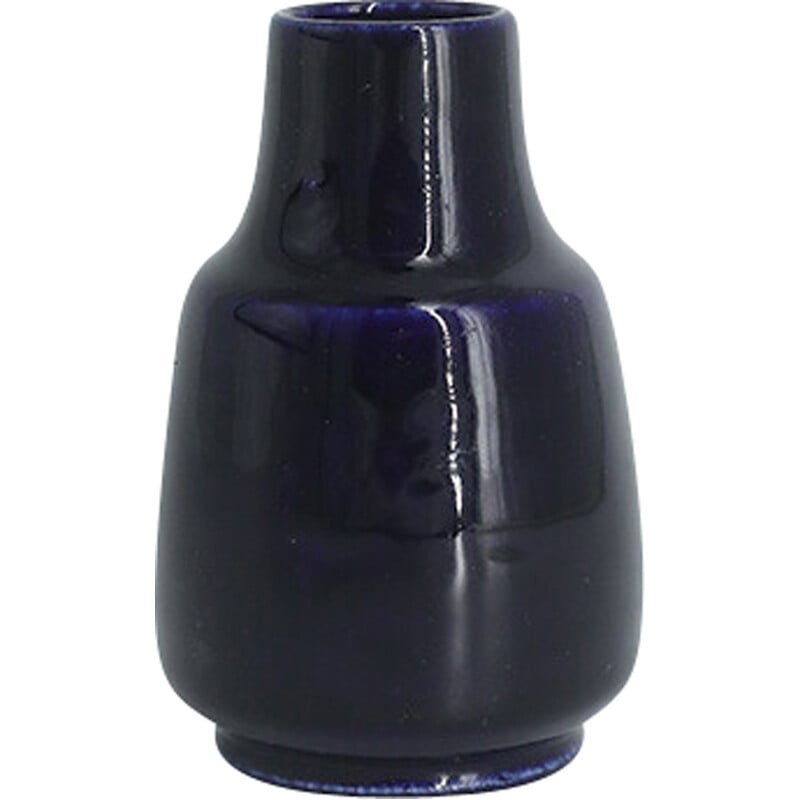 Vintage collectible vase in dark navy blue stoneware by Gunnar Borg for Höganäs Keramik, Sweden 1960