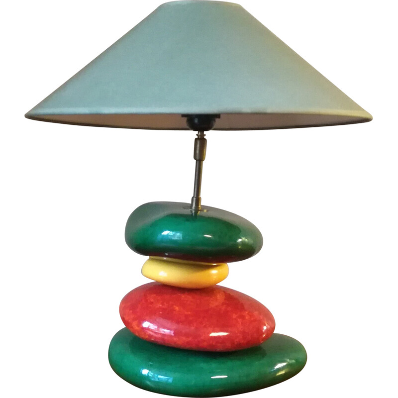 Lampe vintage "Galet" en émail vert et rouge par François Châtain, France 1970