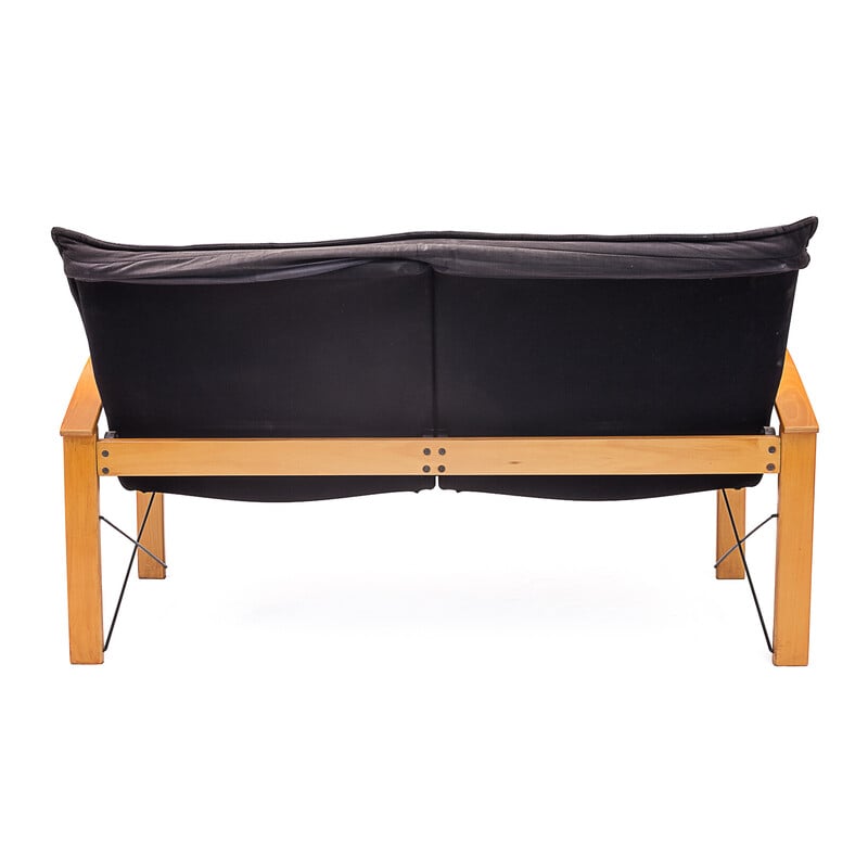 Vintage 2-Sitzer-Sofa "Polhem" aus Buchenholz und schwarzem Leder von Tord Bjorklund für Ikéa, 1980