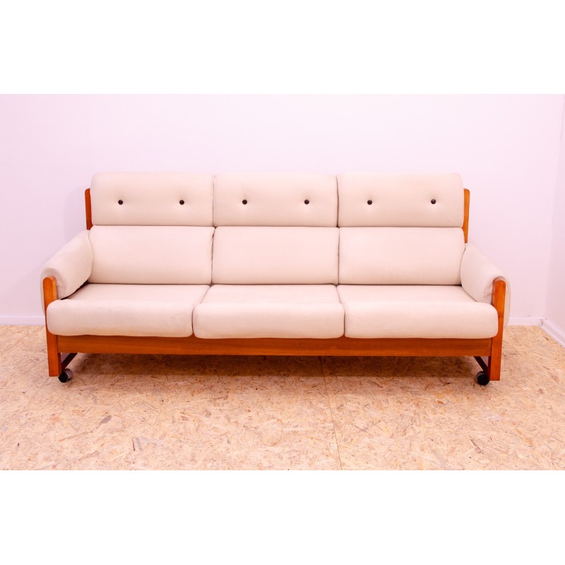 Vintage 3-seater sofa in beech wood and fabric, 1970