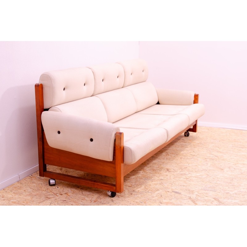 Vintage 3-seater sofa in beech wood and fabric, 1970
