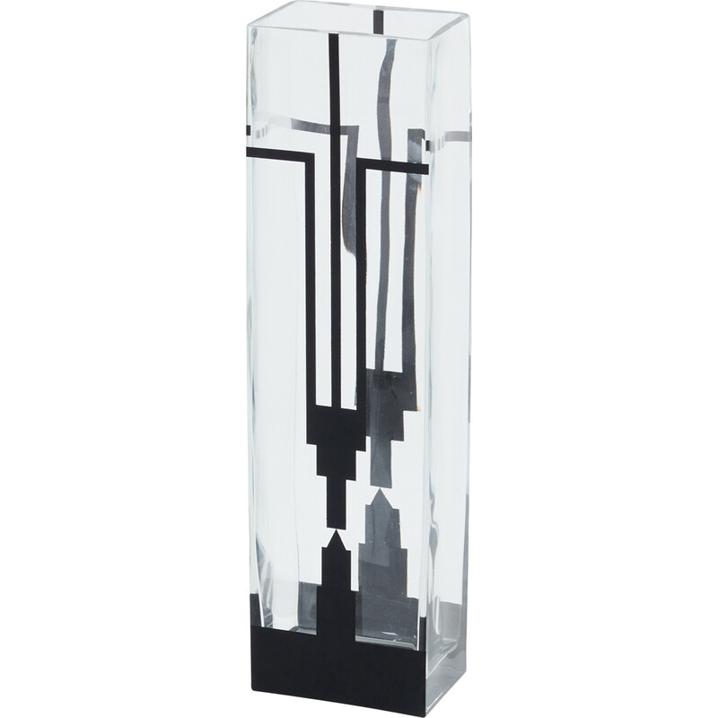Vintage Art Deco vase in transparent and frosted black glass by Anatole Riecke, 1932