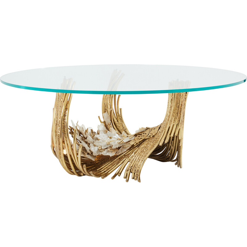 Vintage dining table in brass and rock crystals by Isabelle Faure for Maison Honoré, 1970