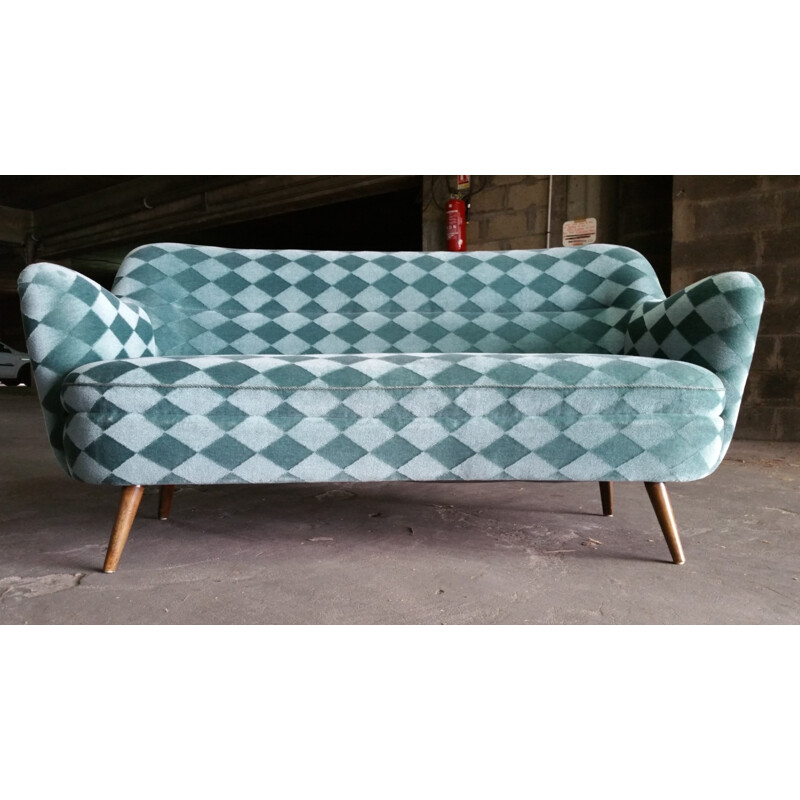 Türkisblaues Sofa mit Rautenmuster - 1950