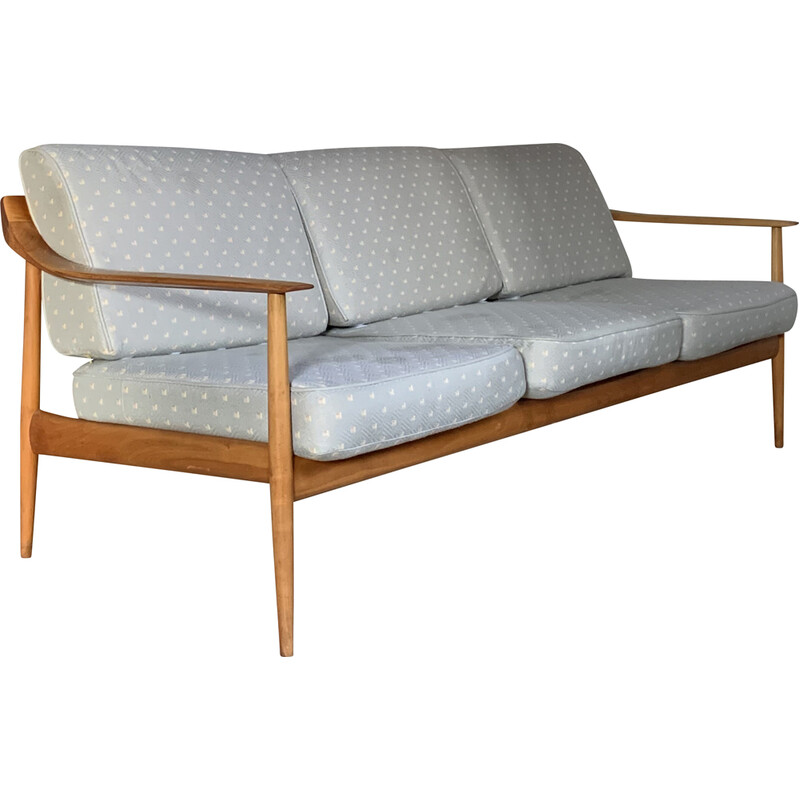 Vintage 3-seater sofa in cherry wood and gray fabric by Wilhelm Knoll, 1960