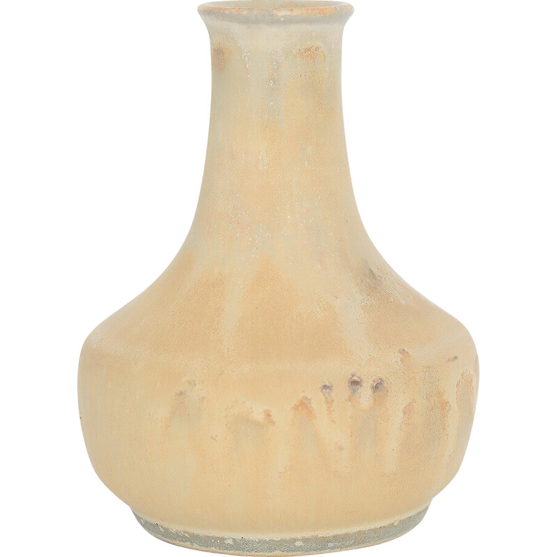 Vase de collection vintage en grès marron sable par Gunnar Borg pour Höganäs Ceramics, Suède 1960