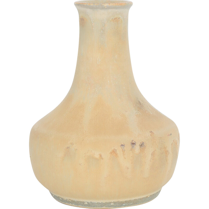 Vintage sand brown stoneware collectible vase by Gunnar Borg for Höganäs Ceramics, Sweden 1960