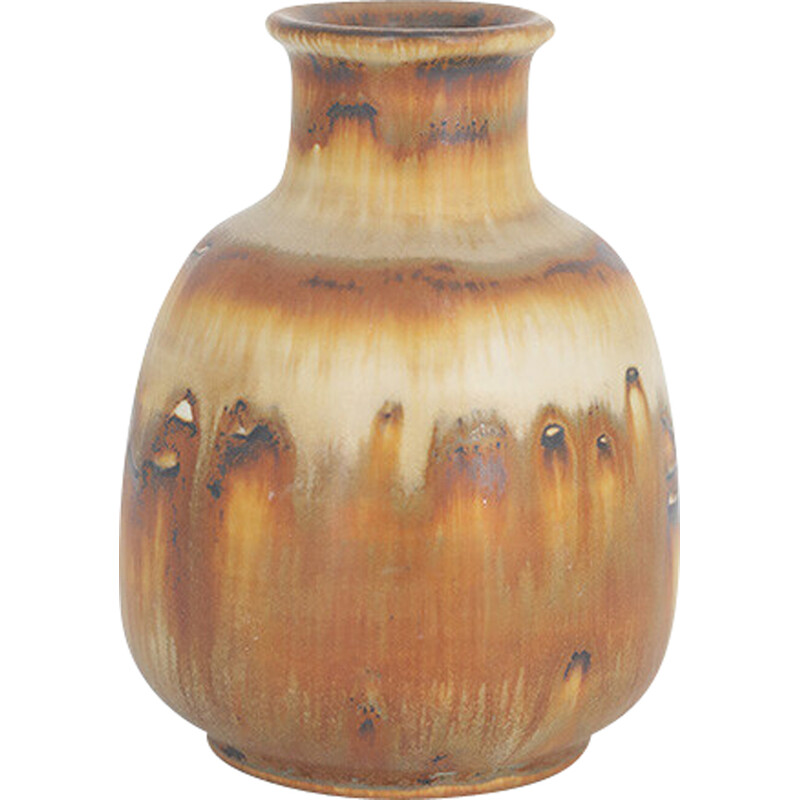 Vintage brown stoneware collectible vase by Gunnar Borg for Höganäs Ceramics, Sweden 1960
