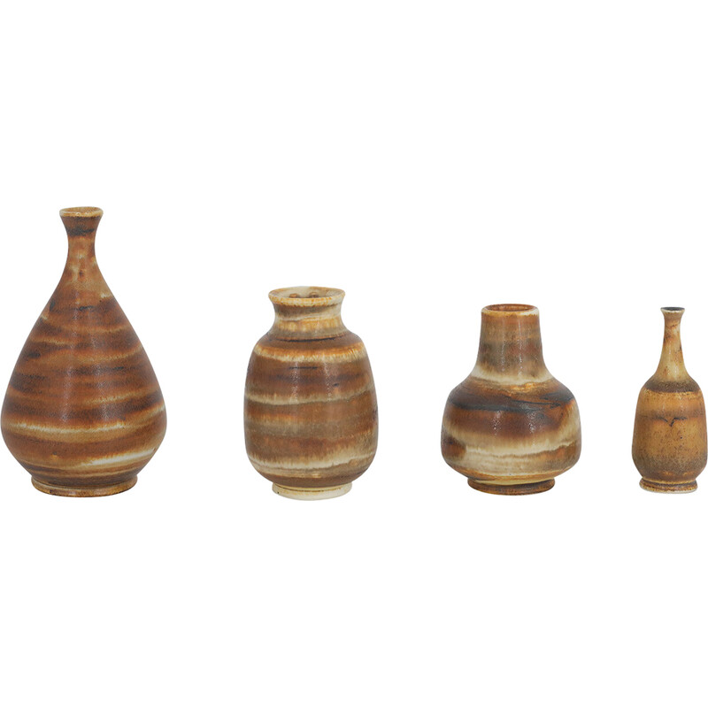 Lot de 4 vases vintage en grès miel par Gunnar Borg pour Höganäs Ceramics, Suède 1960