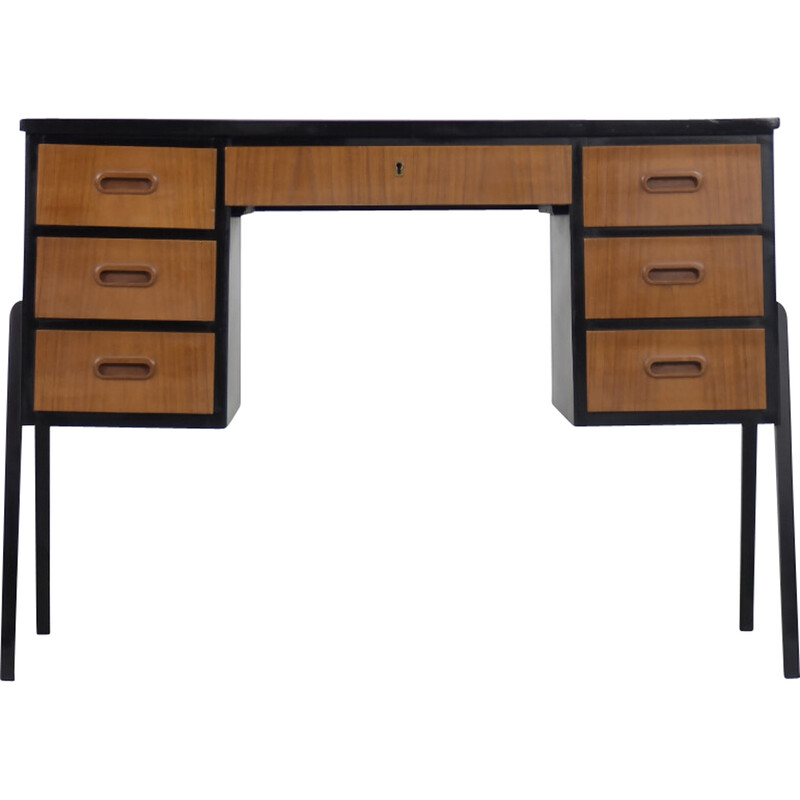 Vintage gold-brown teak desk, Sweden 1960