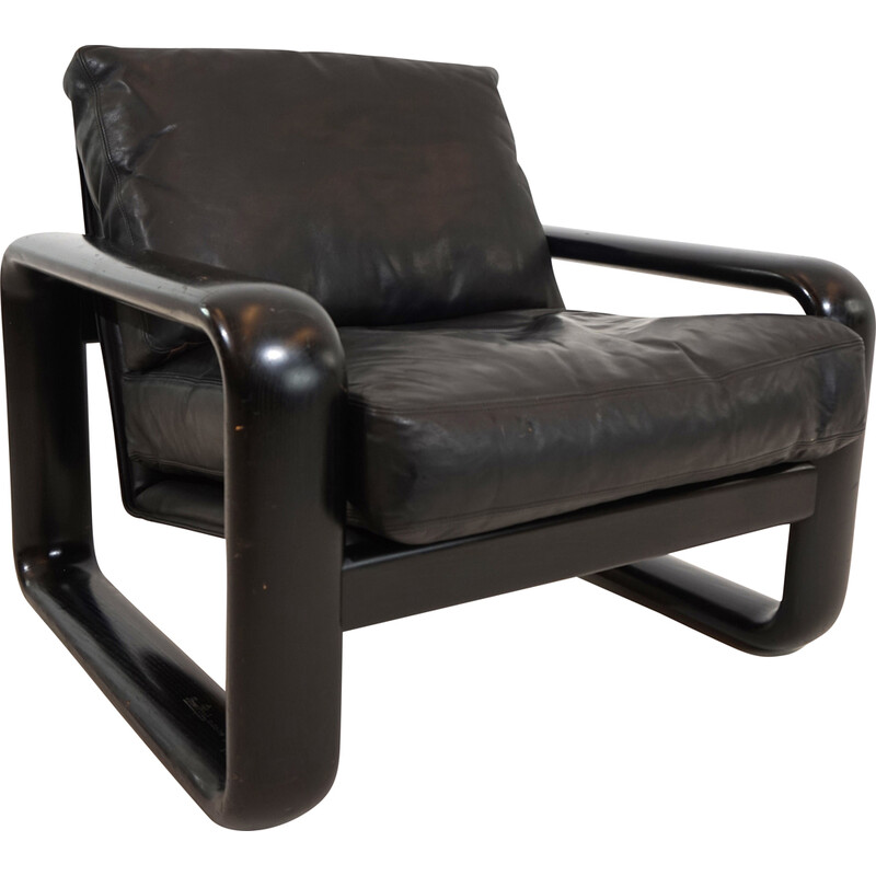 Vintage Hombre armchair in black leather and black wood by Burkhard Vogtherr for Rosenthal, 1970