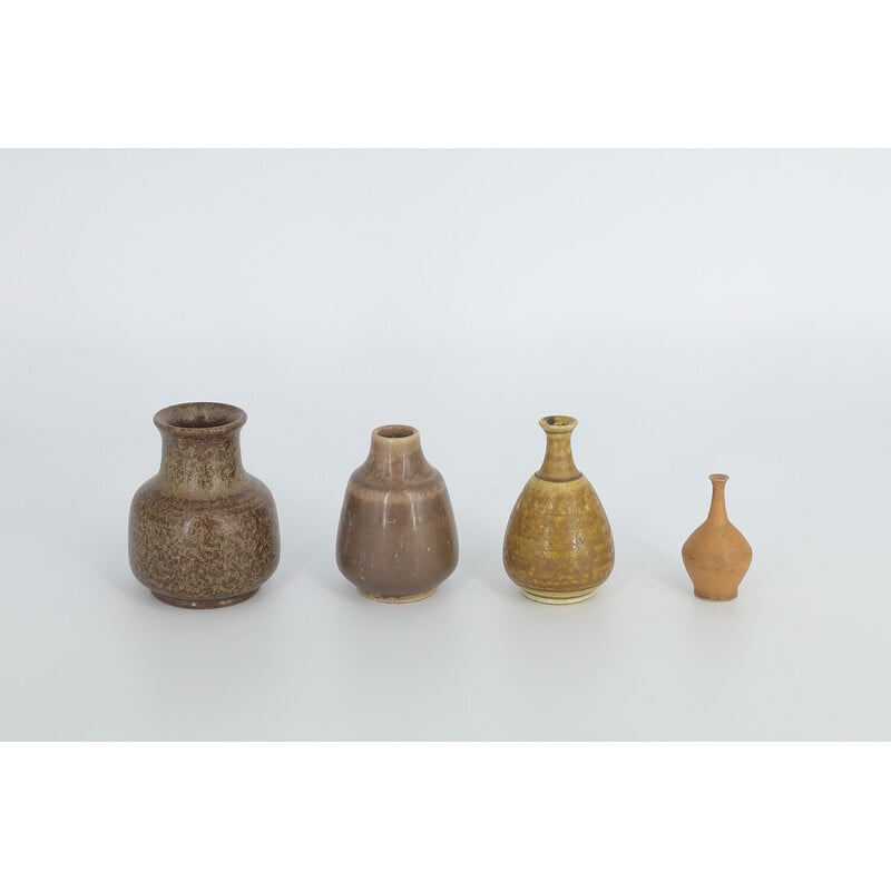 Satz von 4 Vasen aus braunem Steinzeug von Gunnar Borg für Gunnars Keramik Höganäs, Schweden 1960