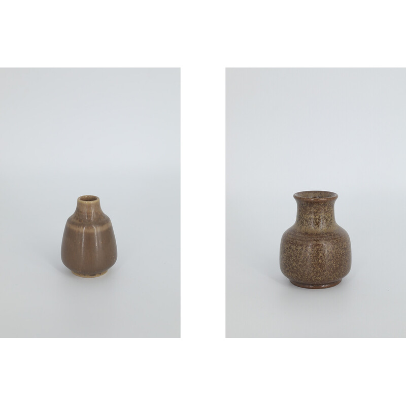 Set of 4 vintage brown stoneware vases by Gunnar Borg for Gunnars Keramik Höganäs, Sweden 1960