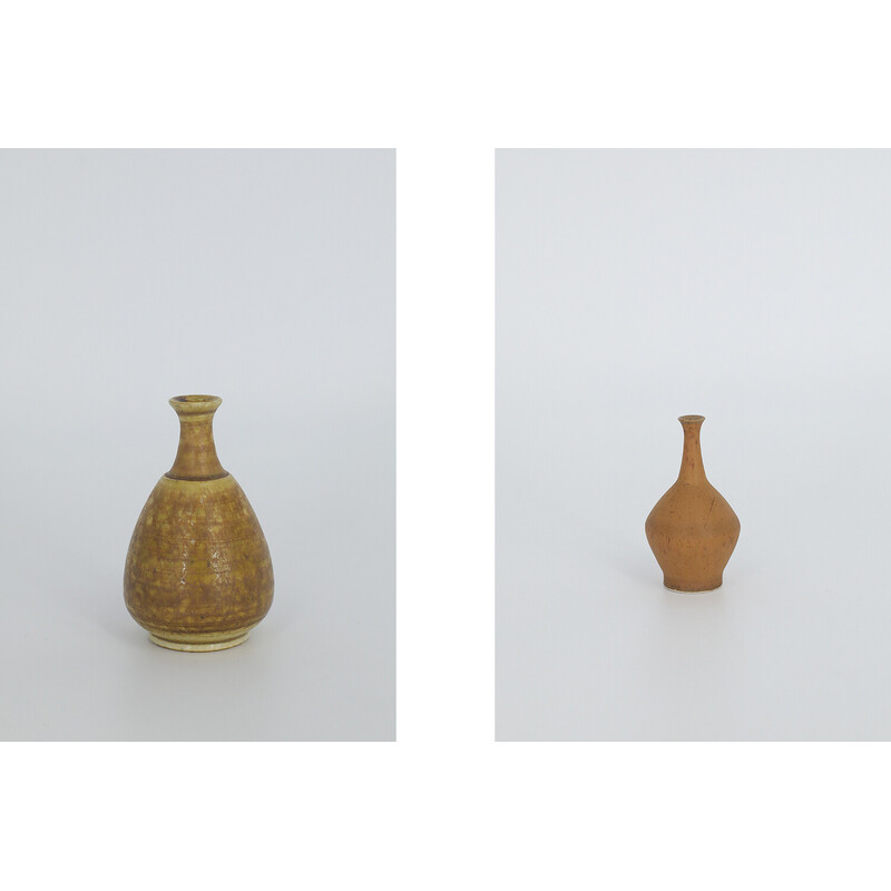 Set of 4 vintage brown stoneware vases by Gunnar Borg for Gunnars Keramik Höganäs, Sweden 1960
