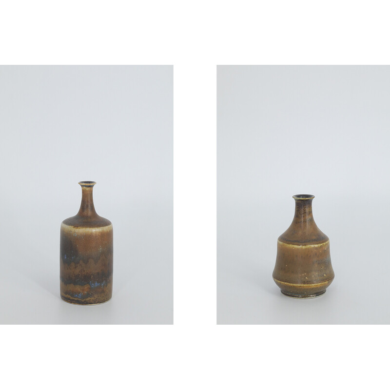 Lot de 3 vases vintage en grès marron terreux par Gunnar Borg pour Höganäs Ceramics, Suède 1960