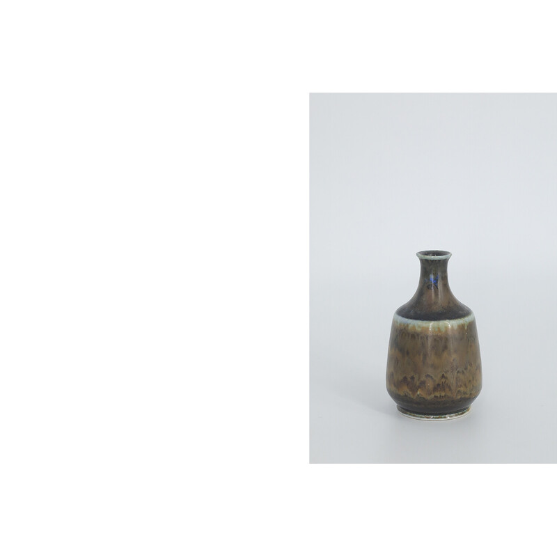 Set of 3 vintage earthy brown stoneware vases by Gunnar Borg for Höganäs Ceramics, Sweden 1960