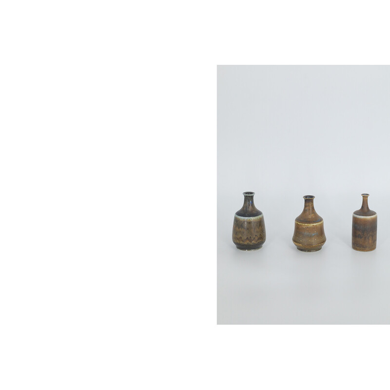 Set of 3 vintage earthy brown stoneware vases by Gunnar Borg for Höganäs Ceramics, Sweden 1960