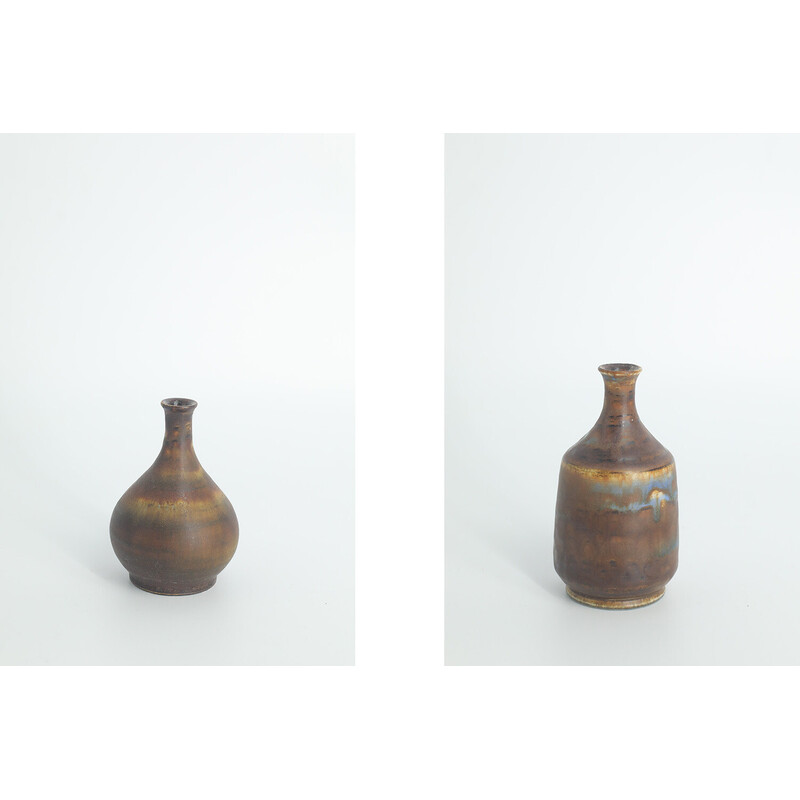 Set of 4 vintage brown stoneware vases by Gunnar Borg for Höganäs Ceramics, Sweden 1960
