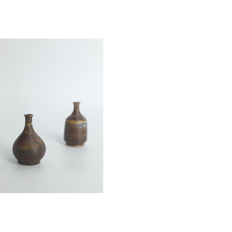 Conjunto de 4 vasos vintage em grés castanho de Gunnar Borg para a Höganäs Ceramics, Suécia 1960