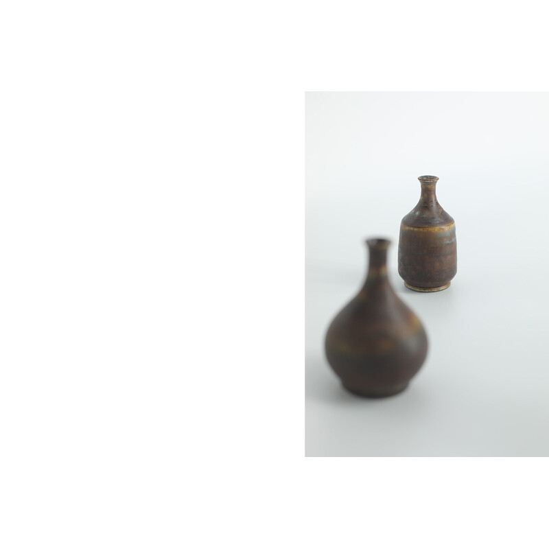 Lot de 4 vases vintage en grès marron par Gunnar Borg pour Höganäs Ceramics, Suède 1960