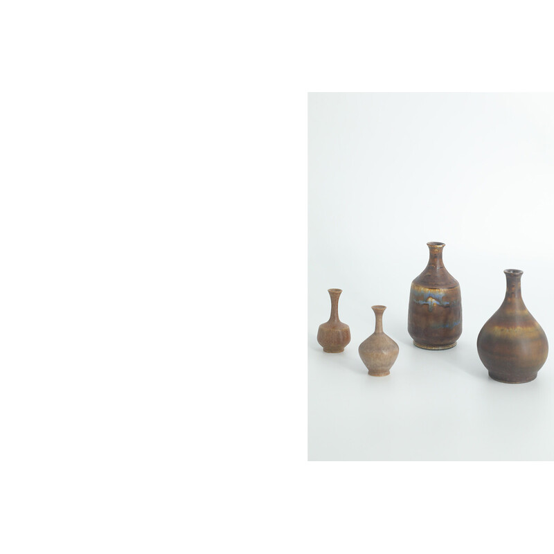 Set of 4 vintage brown stoneware vases by Gunnar Borg for Höganäs Ceramics, Sweden 1960