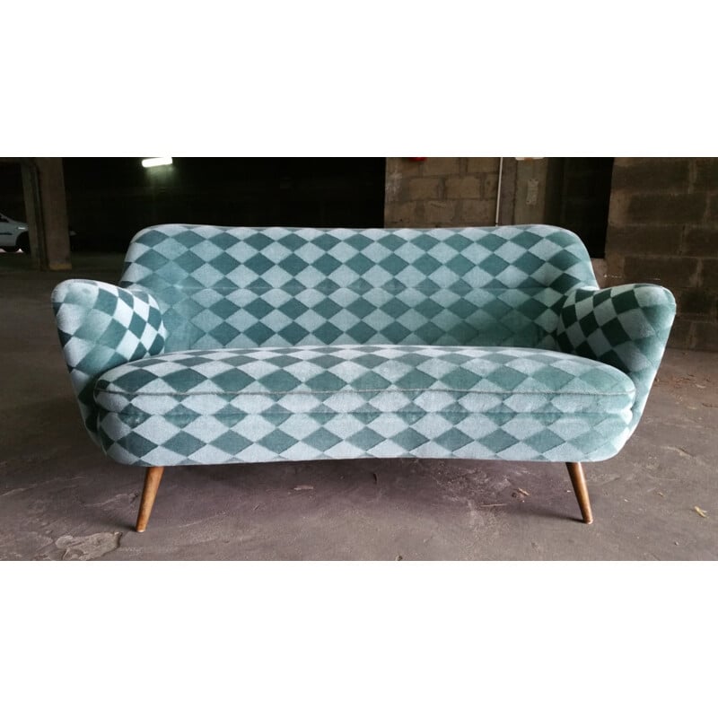 Türkisblaues Sofa mit Rautenmuster - 1950