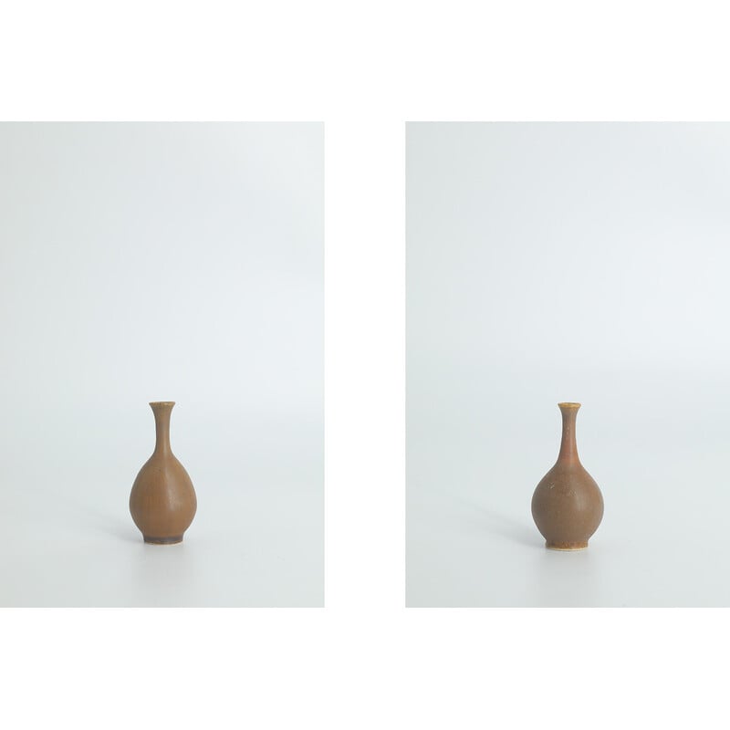 Set of 4 vintage brown stoneware collectible vases by Gunnar Borg for Höganäs Ceramics, Sweden 1960
