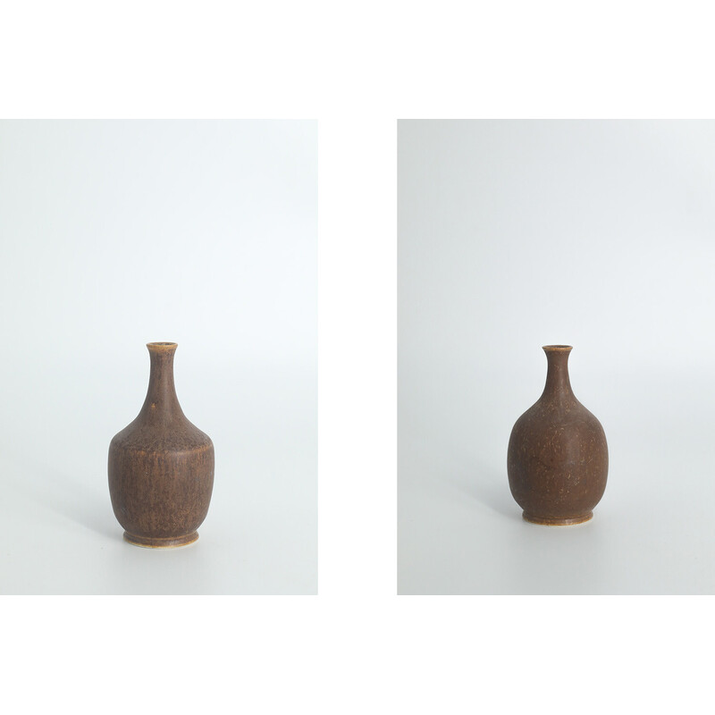 Set of 4 vintage brown stoneware collectible vases by Gunnar Borg for Höganäs Ceramics, Sweden 1960