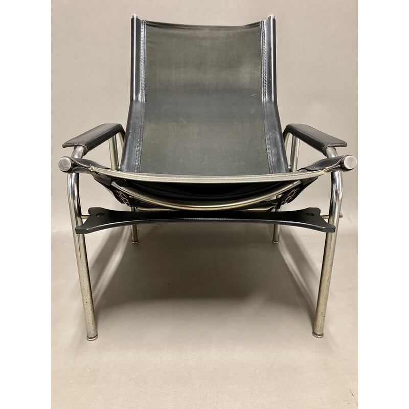 Poltronas reclináveis "Relax" vintage em cromo e couro preto, 1960
