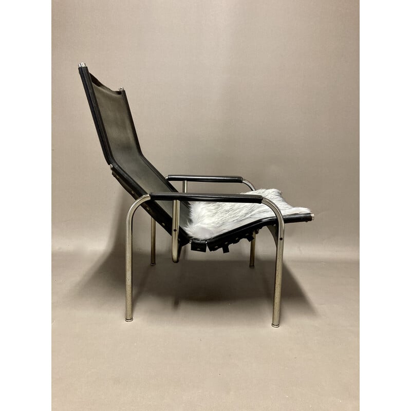 Vintage "Relax" reclining armchairs in chrome and black leather, 1960