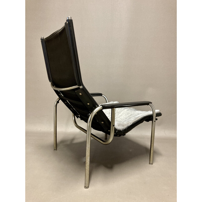Vintage "Relax" reclining armchairs in chrome and black leather, 1960