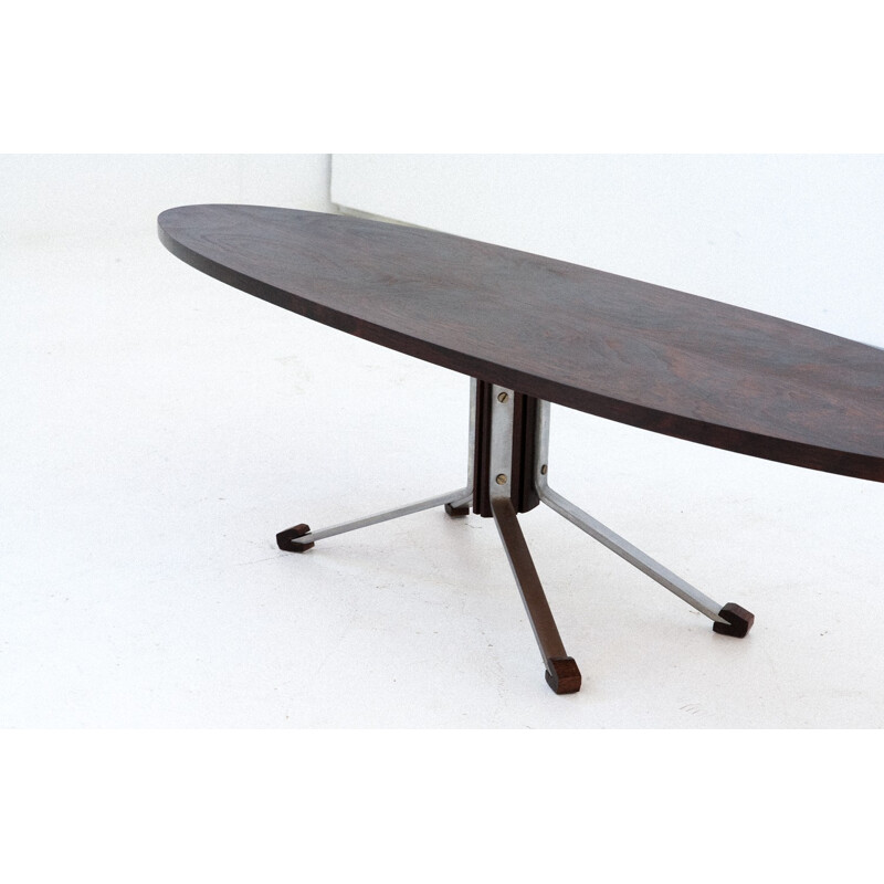 Vintage oval coffee table in iron and rosewood, Italy 1960