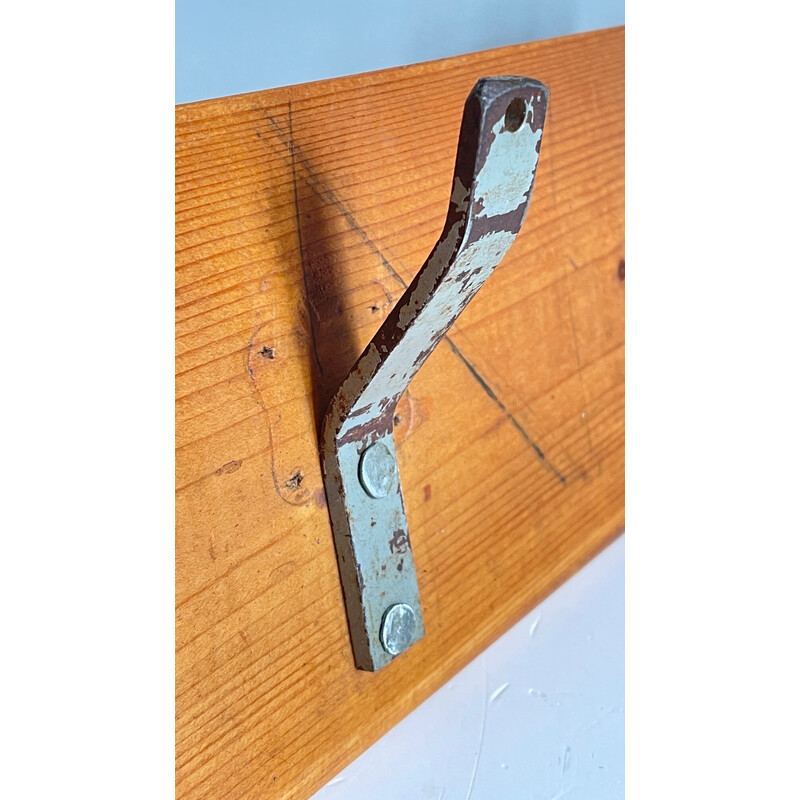 Appendiabiti da scuola vintage in legno e acciaio con 3 ganci