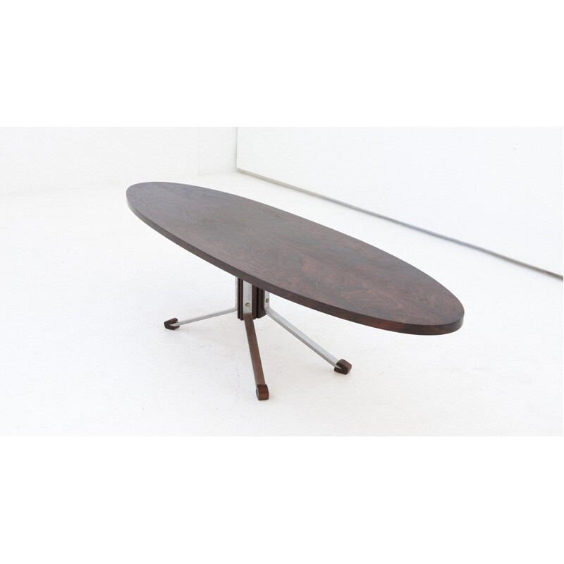 Vintage oval coffee table in iron and rosewood, Italy 1960