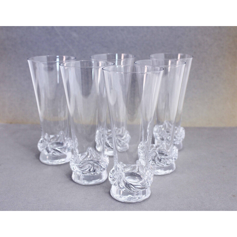 Set of 6 vintage Sorcy crystal champagne flutes for Daum, 1960