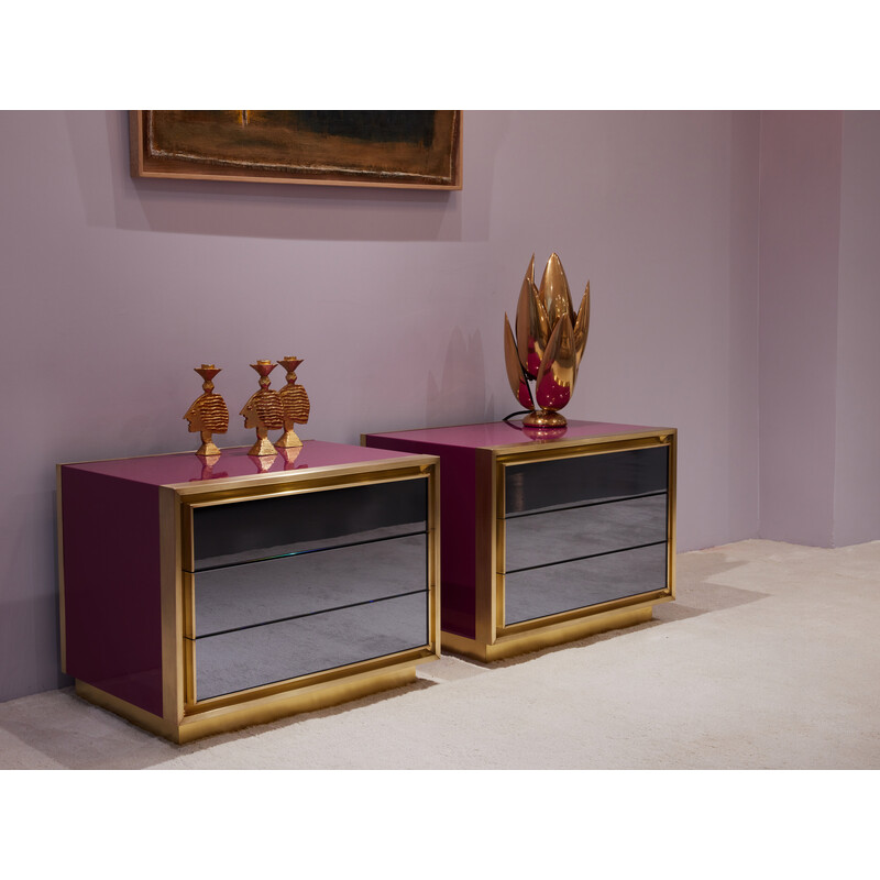 Pair of vintage lacquered brass bedside tables for Maison Jansen, 1970