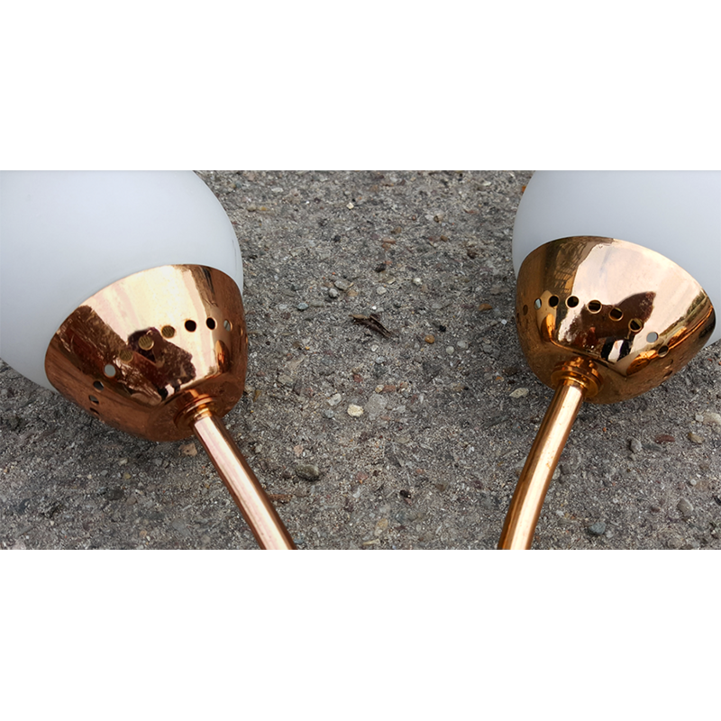 Pair of copper and opaline mid-century Arlus wall lamps - 1950s