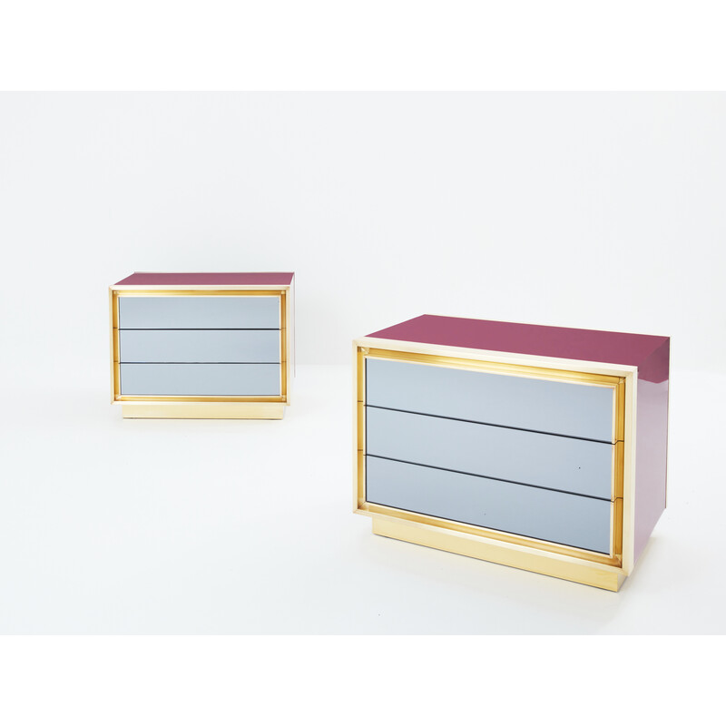Pair of vintage lacquered brass bedside tables for Maison Jansen, 1970